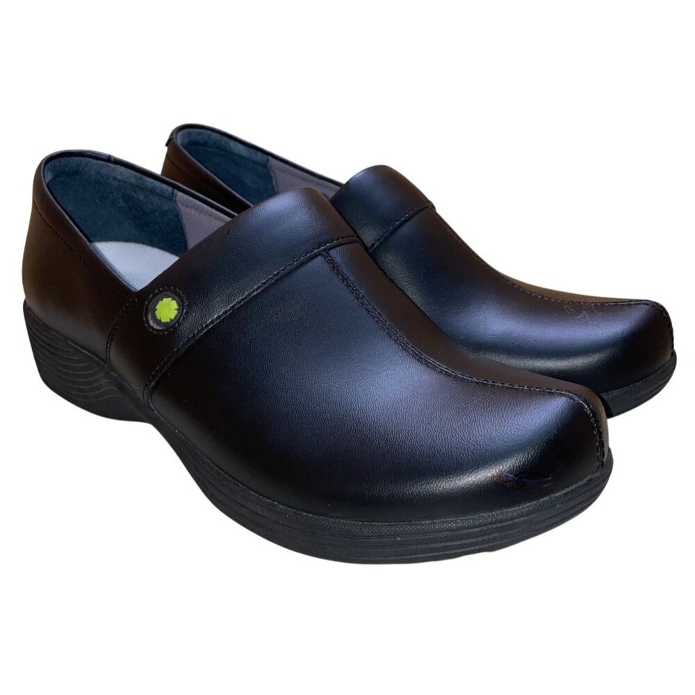Dansko Womens Work Wonders Black Patent Leather Slip On Clogs 42 NB Walk inserts
